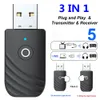 A product image showing a 3-in-1 Bluetooth transmitter and receiver adapter, with diagrams illustrating its functionality. Produktbild-Vorschau