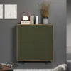A dark green highboard with a textured front is placed against a gray wall, with decorative items on top. Podgląd zdjęcia produktu