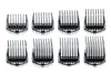 A set of eight black clipper guards arranged in two rows of four on a white background. Produktbild-Vorschau