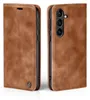 Two views of a brown leather flip phone case for a Samsung Galaxy S23 FE. Produktbild-Vorschau