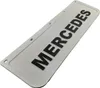 A close-up, diagonal view of a white license plate frame with the word "MERCEDES" in raised black lettering. Produktbild-Vorschau