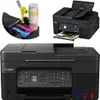 A collage of images showing a Canon PIXMA G4570 printer, its ink refill system, and a close-up of the printer's control panel. Produktbild-Vorschau