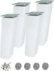 Four white furniture legs with silver mounting plates and a set of screws and felt pads. Produktbild-Vorschau