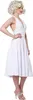 A woman dressed as Marilyn Monroe in a white dress and blonde wig, posing against a white background. Produktbild-Vorschau