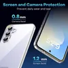 A close-up marketing image showing a clear phone case on a dark background, highlighting screen and camera protection features with text overlays. Podgląd zdjęcia produktu
