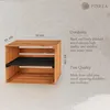 A wooden crate with dimensions indicated, next to descriptive text about its durability and material. Podgląd zdjęcia produktu