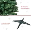 A split image showing the top half of a green artificial Christmas tree and the bottom half showing a black plastic stand for the tree. Produktbild-Vorschau
