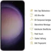 A smartphone screen protector with feature callouts. Produktbild-Vorschau