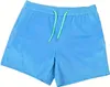 Hellblaue Schwimmshorts mit elastischem Bund und leuchtend grünem Kordelzug, flach ausgelegt Náhľad obrázku produktu