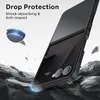 A black phone case is shown on a rocky surface, with text highlighting its drop protection features. Náhled obrázku produktu