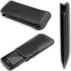 A black leather phone case is shown from multiple angles, with one angle showing a phone partially inserted. Produktbild-Vorschau