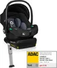 A black baby car seat with a base and an adjustment leg, placed on a white background. A yellow and white badge with text is visible in the lower right corner. Anteprima dell’immagine prodotto