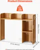 A diagram showing the dimensions of a wooden desk with shelves. Voir les images du produit