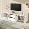 A white TV stand with open doors and drawers, displaying books and decorative items, in a well-lit room. Podgląd zdjęcia produktu
