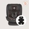 A black car seat with a separate black infant insert shown in a circle to the right. A laundry symbol is in a circle in the top right corner. Produktbild-Vorschau