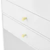 A close-up view of two gold drawer knobs on a white dresser or vanity. Anteprima dell’immagine prodotto