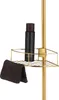 A gold-colored telescopic corner shelf with a black bottle and a dark brown towel. Podgląd zdjęcia produktu