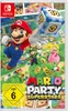 The cover art for the Nintendo Switch game Mario Party Superstars, featuring characters from the Mario franchise and game elements. Produktbild-Vorschau
