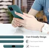 A person holding a teal phone case, with diagrams of features below. Náhled obrázku produktu