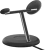 A black wireless charging stand with two charging pads, one larger and one smaller, on a white background. Produktbild-Vorschau