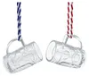 Two small glass beer mugs hanging by their handles. Produktbild-Vorschau