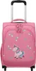 A pink children's rolling suitcase with a unicorn and rainbow design. Produktbild-Vorschau
