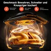 An air fryer cooking a whole chicken, with glowing heating elements and swirling air effects. Produktbild-Vorschau
