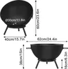 Diagrams showing the dimensions of a black fire pit. Produktbild-Vorschau