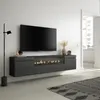 A modern living room with a wall-mounted TV cabinet featuring an electric fireplace. Produktbild-Vorschau