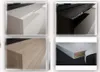 A collage of four close-up images showing different finishes and details of furniture, likely a media console or shelving unit. Produktbild-Vorschau
