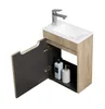 A bathroom vanity set with an open cabinet door, showing soap dispensers inside. Anteprima dell’immagine prodotto