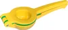 A yellow manual citrus juicer with green accents against a white background. Produktbild-Vorschau