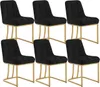 Six black upholstered dining chairs with gold metal frames are arranged in two rows. Produktbild-Vorschau
