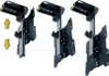 Three identical ceiling mounts for flat panel displays are shown side-by-side, with arrows indicating adjustable height. Produktbild-Vorschau