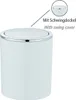 A white trash can with a silver rim and lid, shown on a white background with a close-up inset and text indicating it has a swing cover. Anteprima dell’immagine prodotto