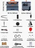 A collage of a diesel heater and its accessories, with dimensions and labels. Voir les images du produit