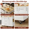 A collage of images showcasing the details and features of a white kitchen island. Voir les images du produit