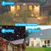 A collage of images showing an outdoor LED floodlight in different weather conditions and settings. Produktbild-Vorschau
