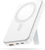 A white magnetic power bank with a built-in stand is shown at a diagonal angle against a white background. Produktbild-Vorschau