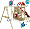 A wooden playground set with a swing, slide, climbing wall, and sandpit, designed to resemble a ship. Náhled obrázku produktu