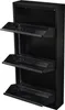 A black metal shoe cabinet with three flip-down shelves. Náhľad obrázku produktu