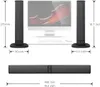 Diagram showing dimensions of computer speakers and a soundbar. Produktbild-Vorschau