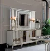 Esszimmer Set Weiß Anrichte Spiegel Modern Luxus Design Produktbild-Vorschau 1
