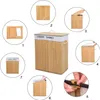 A collage of images showing a bamboo laundry basket and its features. Produktbild-Vorschau