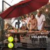 People are having a meal outdoors under a large red umbrella. Produktbild-Vorschau