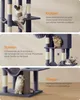 A multi-panel image showcasing a cat tree with different features and cats interacting with it. Produktbild-Vorschau