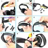 A collage of nine images showing the step-by-step process of replacing the headband on a pair of Bose headphones. Voir les images du produit