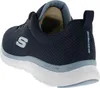 A close-up side view of a blue Skechers women's shoe. Voir les images du produit