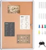 A cork board with menus and coffee images attached, along with accessories like push pins and keys. Podgląd zdjęcia produktu
