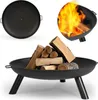 A collage of images showing a black metal fire pit with logs and flames, and a separate view of the fire pit's lid. Náhľad obrázku produktu